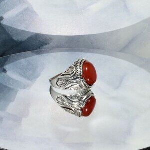 Ronan Carafe Mens Orange Red Moonstone Etched Silver Ring Size 10 Gift Boxed